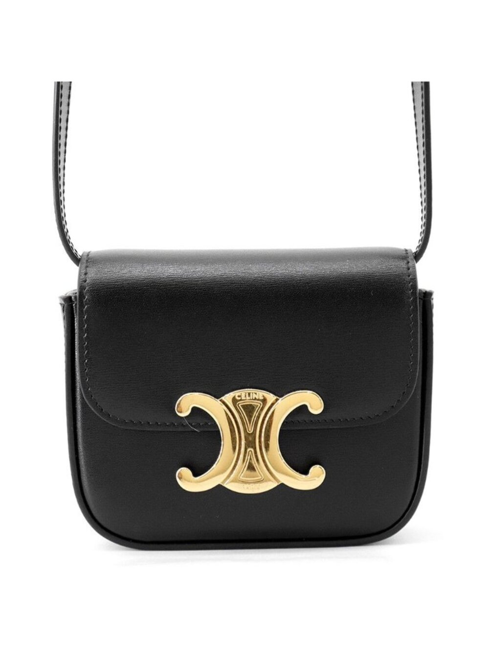 Celine Shoulder Bag Triomphe Mini Claude Shiny Calfskin Black
